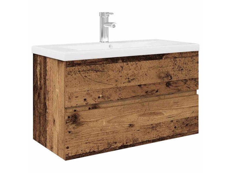 Meuble de lavabo avec bassin et robinet intégrés vieux bois shl5884 - Conforama A