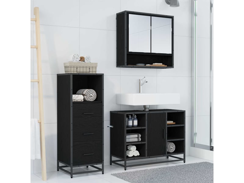 Ensemble de mobilier de salle de bain 3 pièces chêne noir cf64464 - Conforama D