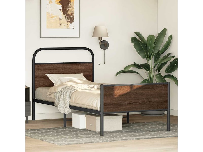  Lit simple- lit adulte -  cadre de lit sans matelas 100x200 cm chêne marron  - Conforama C