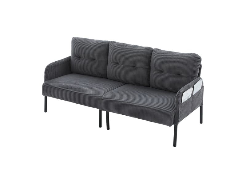  Canapé 3 places 171 x 72 x 80 cm, assise rembourrée, dossier haut, poches latérales, pieds en métal, velours côtelé, gris Bliss Lite - Conforama A