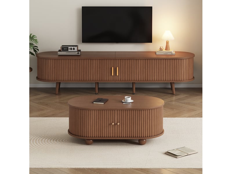  Ensemble meuble tv et table basse avec rangement noyer evryae  - Conforama D