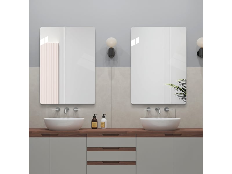  Miroir salle de bain 50x70, miroir mural sans cadre avec bords arrondis r50, verre argenté 5mm anti-éclat, installation horizontale ou verticale.  - Conforama D