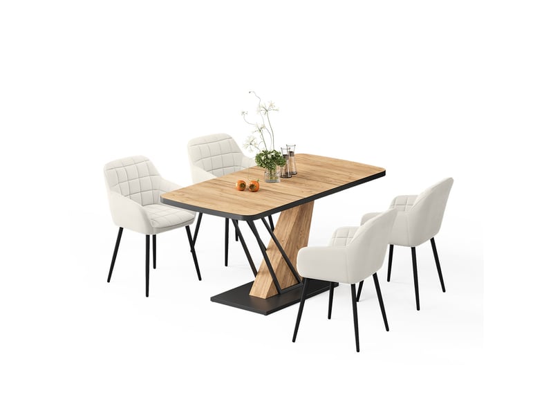  Vicco ensemble de table à manger, chêne de force doré, 120x80cm avec 4 chaises de salle à manger  - Conforama E