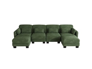 Canapé d’angle 4 places en u, assise large et profonde, design ergonomique, 2 poufs, montage facile, 330 × 143 × 88 cm, vert