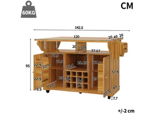 Chariot de service multifonction - marron foncé - dimensions déployées