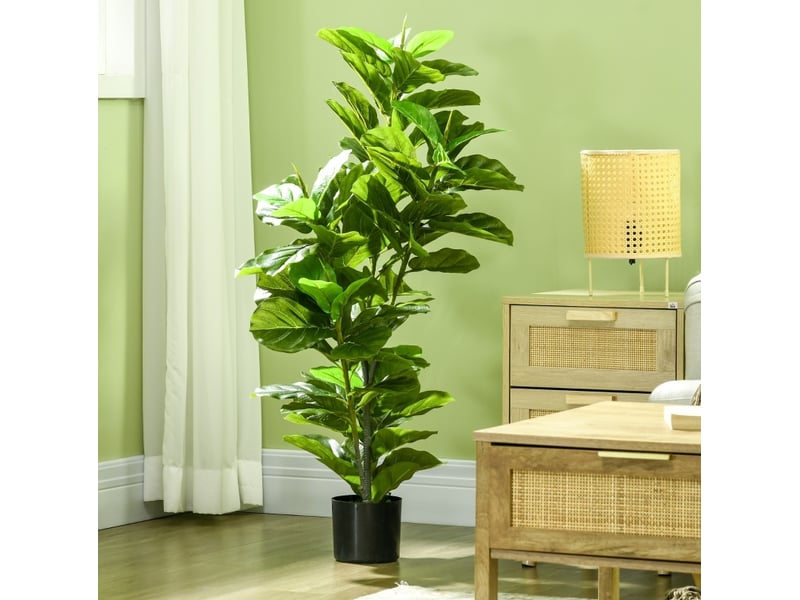 Plante artificielle ficus 110 cm verte avec 90 feuilles et pot inclus, sans arrosage pour intérieur et extérieur - Conforama B
