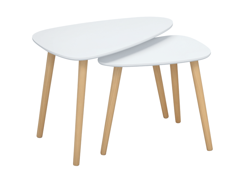  Lot de 2 tables basses gigognes design pieds scandinave en bois et plateau en bois, blanc  - Conforama B