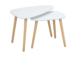 Lot de 2 tables basses gigognes design pieds scandinave en bois et plateau en bois, blanc