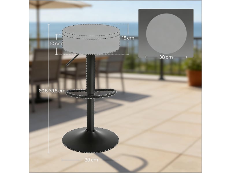  Tabouret de bar pivotant réglable avec rangement - lpospi - repose-pieds métal velours gris foncé  - Conforama D