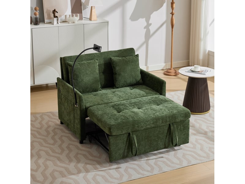  Canapé-lit pliant 1 place modenvie en tissu vert avec port usb et porte-tablette, 109 x 72 x 83,5 cm  - Conforama E