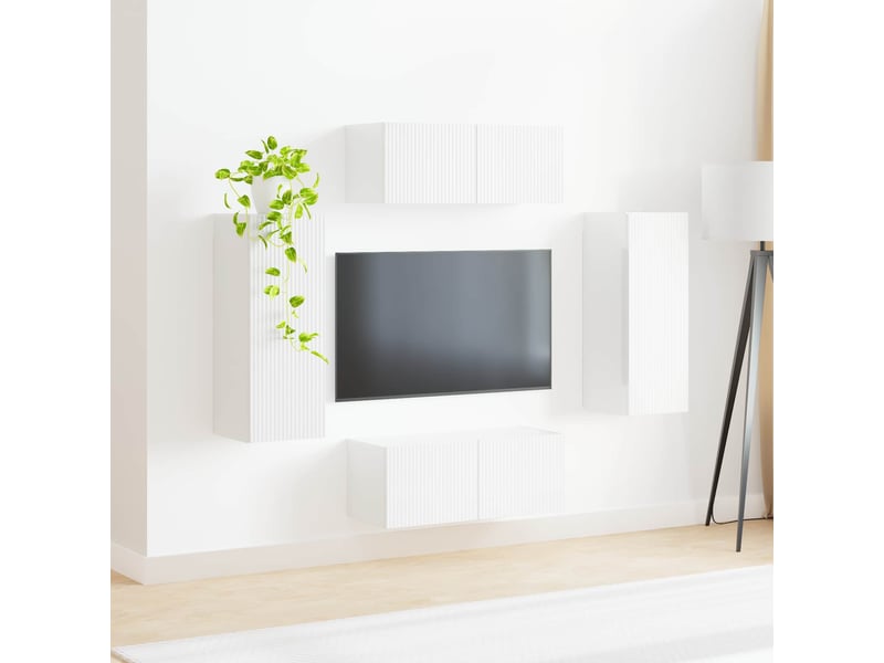  Ensemble de meuble tv - banc tv - meuble de rangement mural 4 pcs blanc brillant  - Conforama D