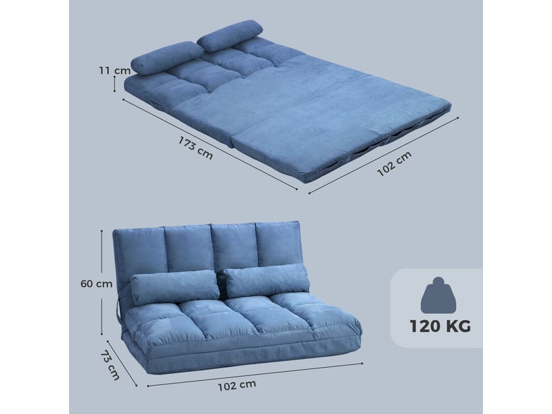  Chauffeuse matelas d'appoint pliant convertible - 2 coussins inclus, bleu - inclinaison dossier réglable 14 positions  - Conforama C