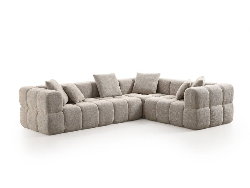 Canapé d'angle réversible en velours texturé taupe rebecca S408-2A2-TAU - Conforama D