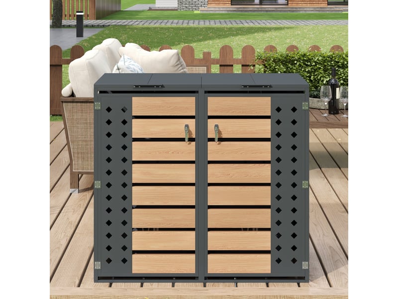  Cache-poubelle extérieur pour deux bacs, verrouillable, largeur 132 cm  - Conforama C