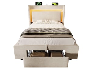 Lit coffre 90x200 cm <strong></strong>  <strong></strong> coloris beige