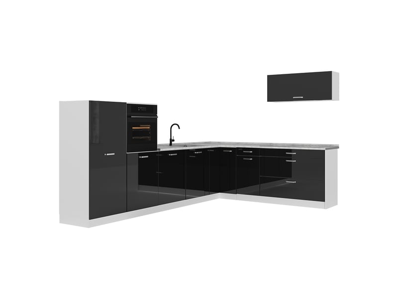  Vicco cuisine en angle, noir haute brillanceblanc, 327 x cm plan de travail marbre  - Conforama A