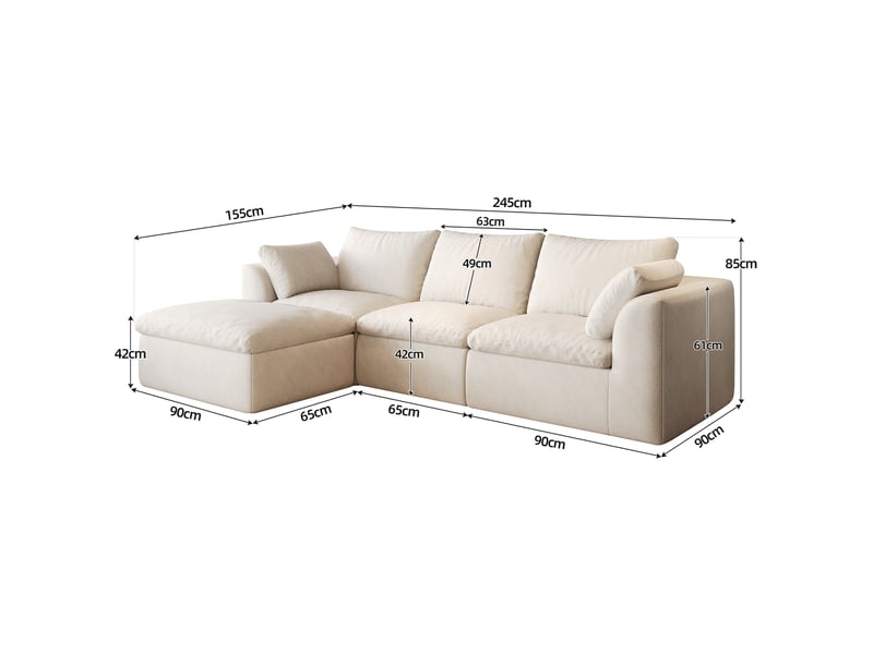  Canapé d'angle 4 places 245x155 cm beige blanc en tissu, assise en mousse haute élasticité pour salon  - Conforama C