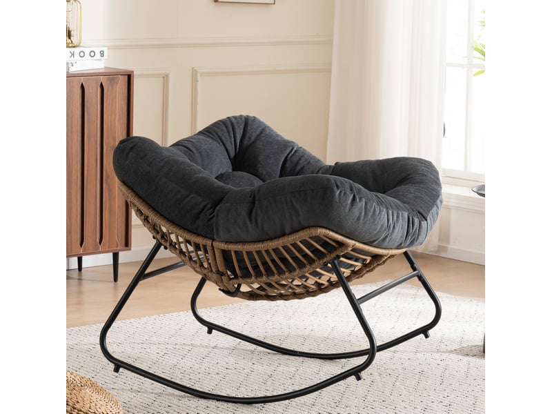  Fauteuil à bascule en chenille noir 98x102x77 cm  - Conforama R