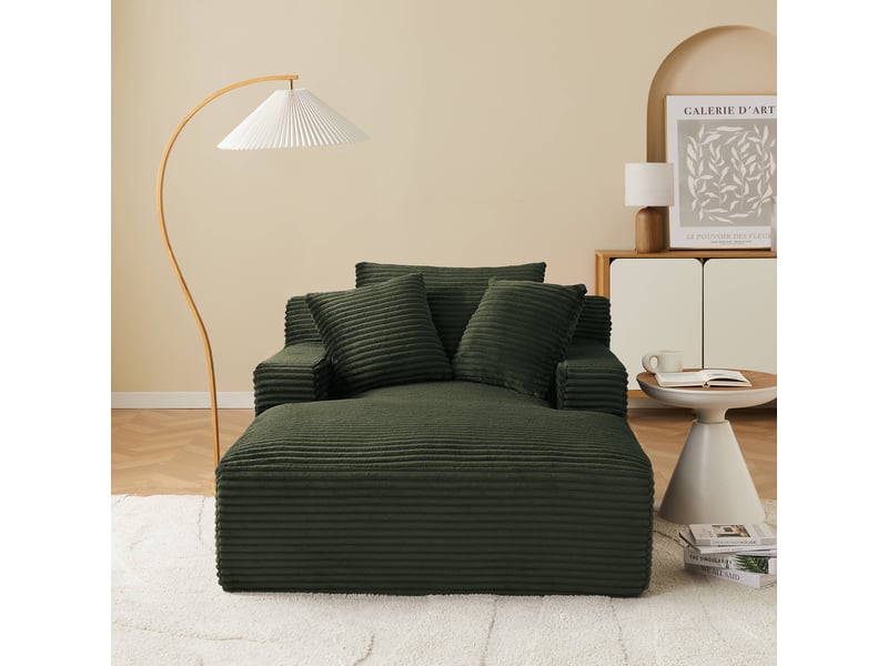  Canapé droit profond fixe et compressé kenedy 1 place velours côtelé vert  - Conforama D