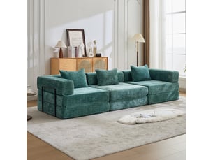 Canapé convertible 3 places - 300x100x63cm - canapé lit modulaire tissu chenille et mousse sans montage - vert foncé