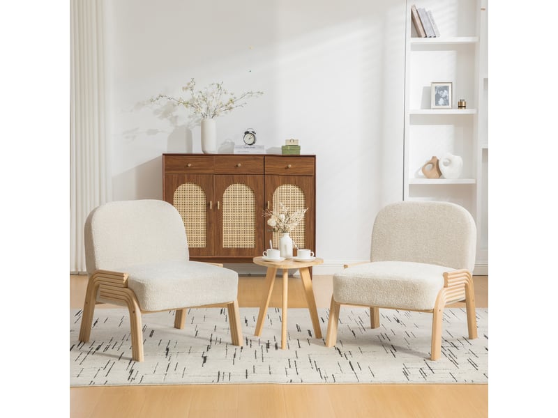  Fauteuil de détente,72x61x78 cm,style scandinave sans accoudoirs,chenille,beige  - Conforama B