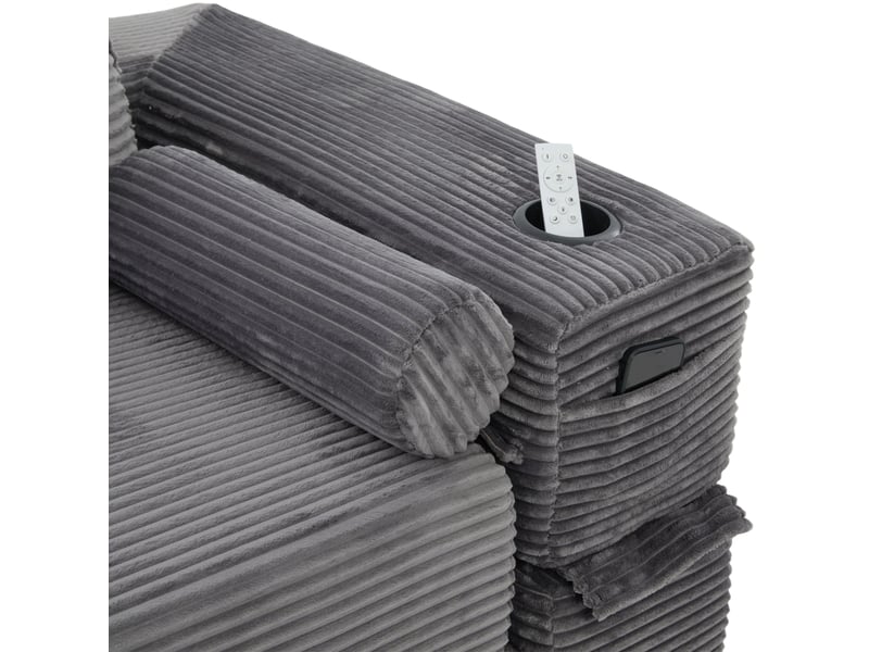  Canapé convertible 2 places en velours côtelé gris foncé avec poches et porte-gobelet  - Conforama E