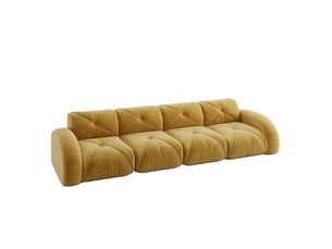 Canapé modulaire 4 places sans cadre en tissu jaune, avec mousse haute densité, idéal pour le salon
