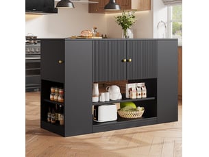 Îlot de cuisine rangement 140x40-70x90cm design moderne et élégant tiroirs plateau rabattable mdf et métal, noir