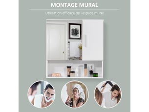 Armoire murale miroir de salle de bain avec portes et étagère réglable - blanc dim. 54l x 15,2l x 55,3h cm