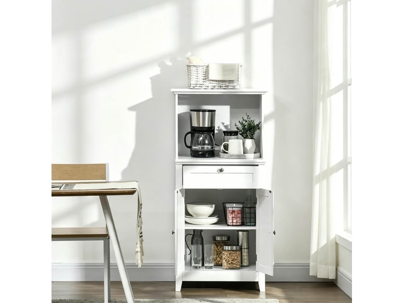  Meuble micro-ondes 60 x 40 x 122,5 cm blanc en mdf, avec porte, tiroir et rangement cuisine  - Conforama E