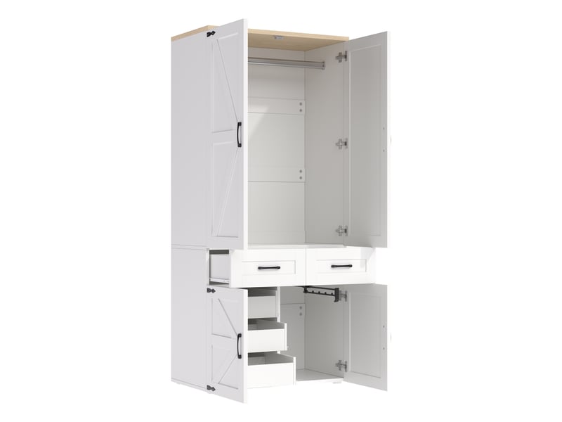 Armoire blanche 90 × 50 × 200 cm, 4 portes, 2 tringles et 5 tiroirs IKSETERA TRADING LTD - Conforama R