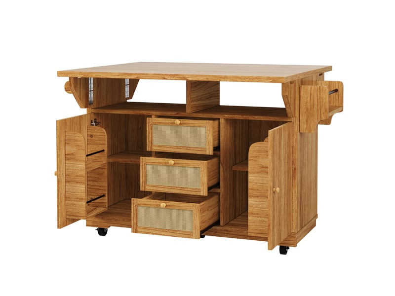  Desserte de cuisine pliable 142,5 x 80 x 95 cm marron foncé en mdf, à roulettes avec rangements pratiques  - Conforama D