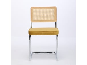 Chaises salle à manger mid-century – lot de 2, velours doré, dossier canné naturel, base acier chromé, breuer, de1851gl