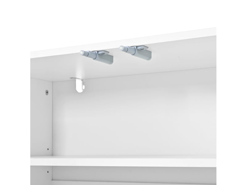  Meuble à chaussures 2 en 1 avec 3 portes, étagères réglables et fermeture amortie, pour entrée, blanc, 120 × 37 × 80 cm  - Conforama E