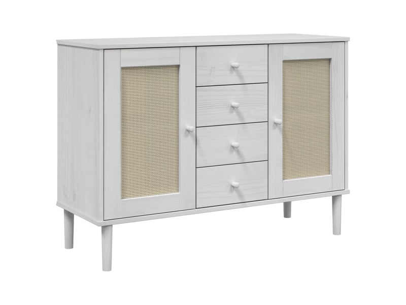 Buffet - bahut - meuble de rangement senja aspect rotin blanc 112x40x80cm bois massif de pin - Conforama A