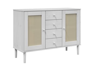 Buffet - bahut - meuble de rangement senja aspect rotin blanc 112x40x80cm bois massif de pin