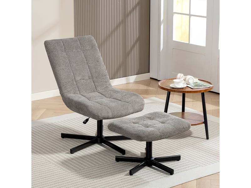  Fauteuil salon avec repose-pieds, chaise pivotante, hauteur réglable, dossier inclinable, 66 x 80 x 93-104 cm, gris  - Conforama D