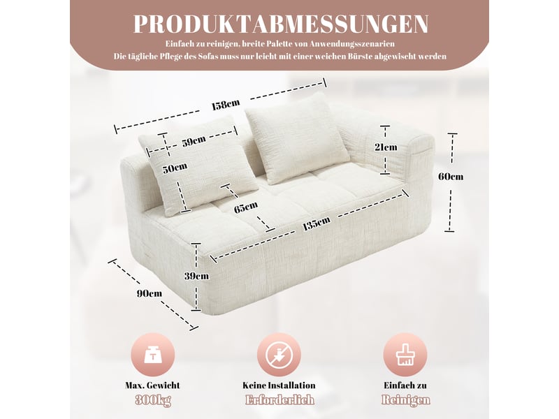  Canapé droit fixe 2 places tissu beige canapé compressible - Conforama C