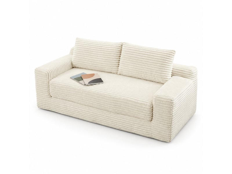 Canapé convertible 2 places l180 x p85 x h62 cm en tissu côtelé blanc chicfurn - Conforama A