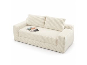 Canapé convertible 2 places l180 x p85 x h62 cm en tissu côtelé blanc chicfurn