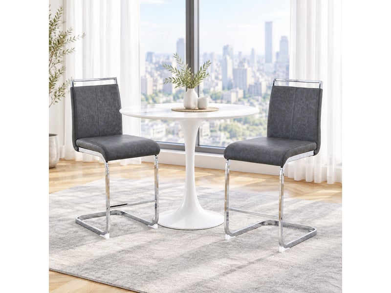  Tabourets de bar lot de 2 avec repose-pieds - lpospi - assise rembourrée, pu - gris foncé, métal argenté  - Conforama B