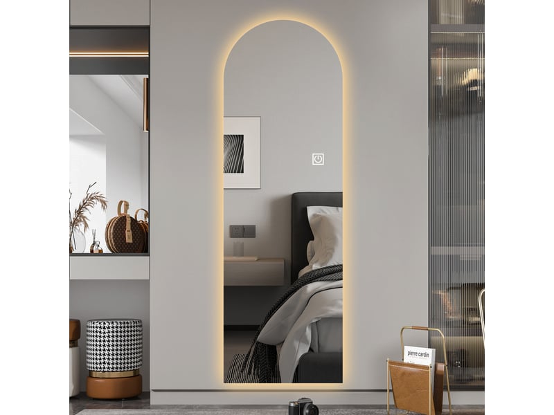  Miroir led pleine longueur arqué 165 x 50 cm, rétroéclairé et dimmable, 3 températures de couleur, commande tactile, mémoire et verre trempé  - Conforama C