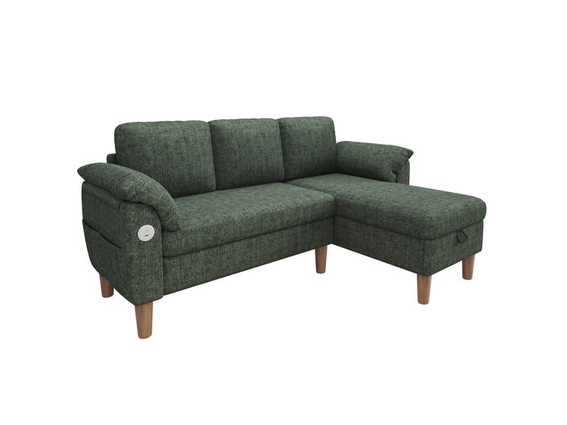  Canapé d'angle xxl 3 places 181x125 cm avec méridienne réversible, rangement intégré, usb et usb-c, tissu chenille - vert OPULERANE TRADING LTD - Conforama A