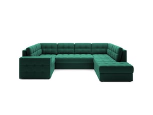Canapé d'angle convertible monteza vert 299 cm avec coffre et couchage