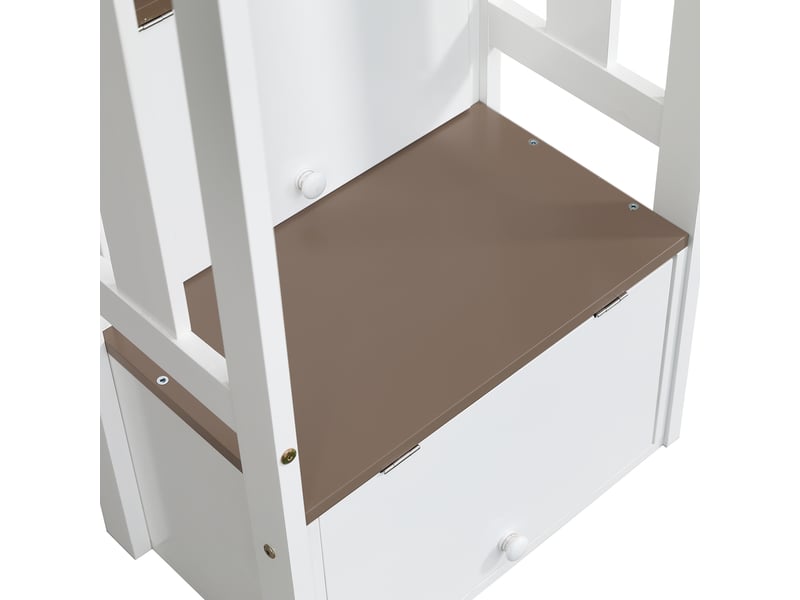  Lit superposé 90x200 cm, marche de rangement avec 2 placards et toboggan, en bois, blanc, sans matelas  - Conforama E