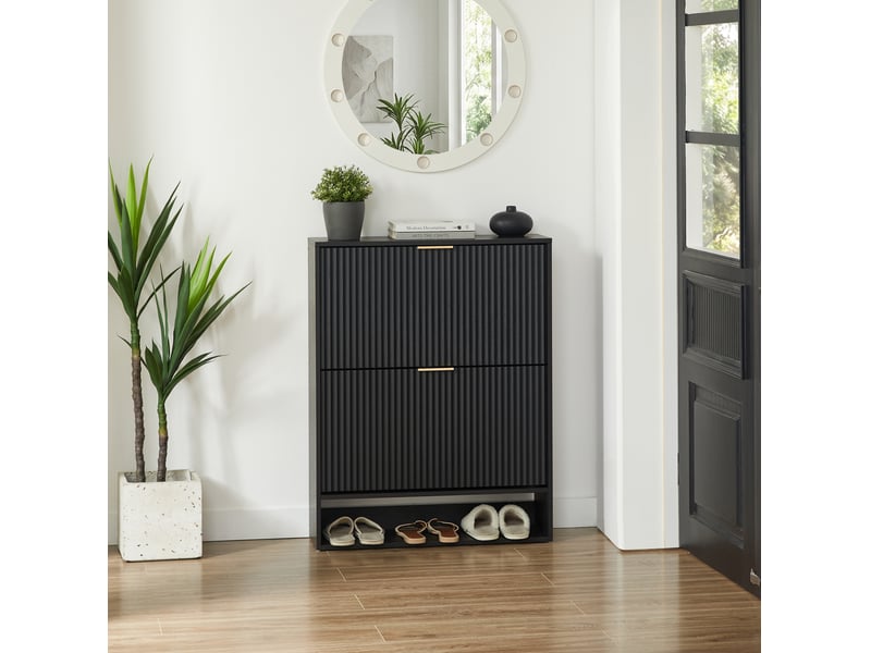  Meuble à chaussures 80x24x102 cm, armoire chaussures entrée, range-chaussures, meuble couloir, gain de place, mdf noir  - Conforama D