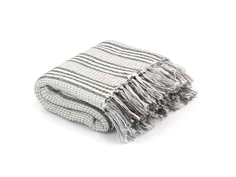  Couverture coton à rayures 220x250 cm gris et blanc  - Conforama B