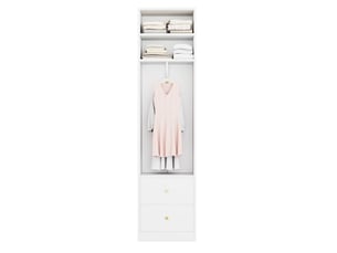 Armoire ouverte avec 2 tiroirs, 2 niches et tringle à vêtements, en mdf et acier, blanc, pour chambre, 50 × 30 × 200 cm