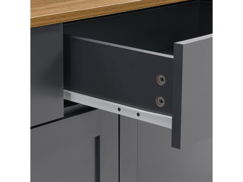 Buffet bas 160x75x37 cm, meuble de rangement salle à manger avec 4 portes et 3 tiroirs, couleur gris noir et effet bois - Conforama D