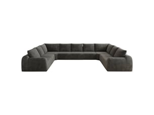 Canapé 9 places panoramique en u - 344x200x85cm - mousse haute résilience avec tissu chenille sans montage - gris foncé